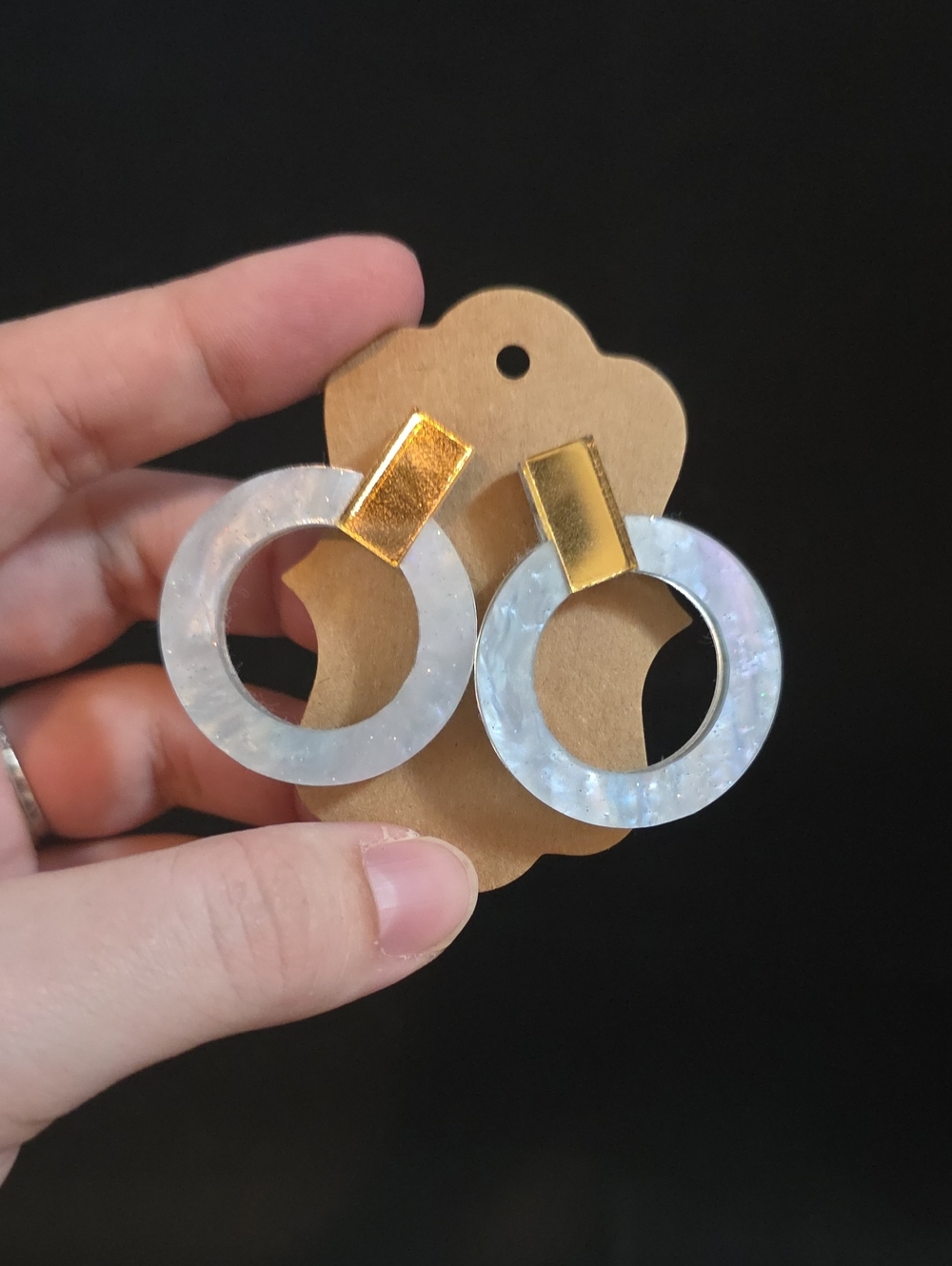 Gold & Iridescent Hoop Drop Earrings - Women Jewelry